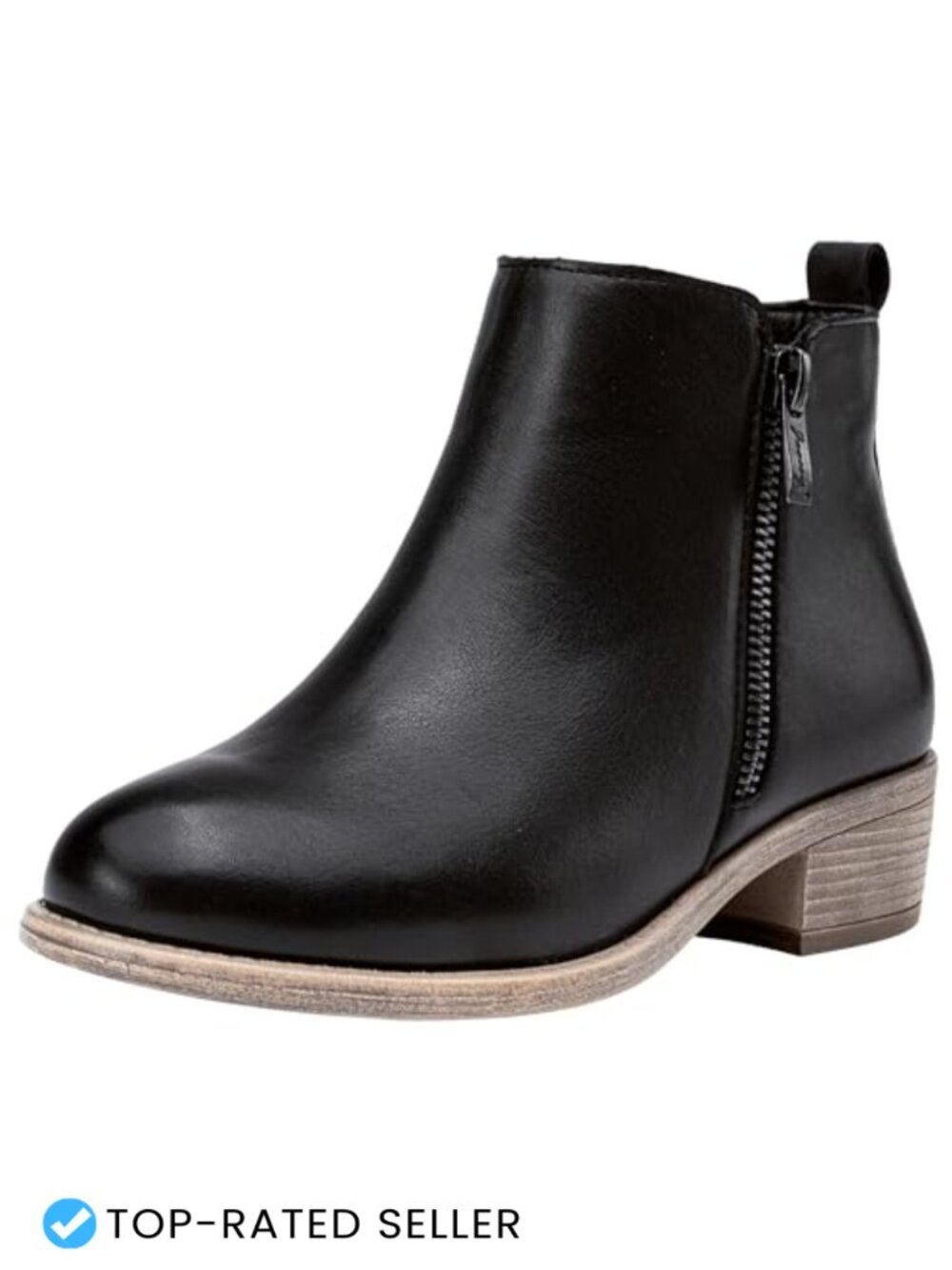 Womens Leather Ankle Boots Low Block Heel Zip Round Toe Booties